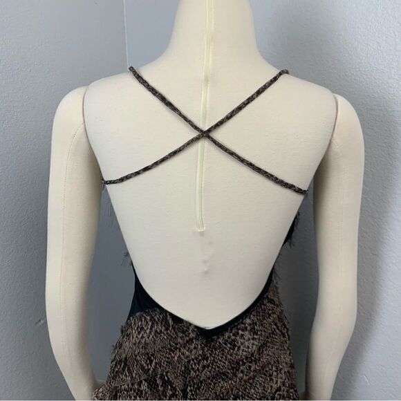 Celo Brown Flowy Raw Edge Snakeskin Print Ribbon Strip Dress M - Picture 8 of 14